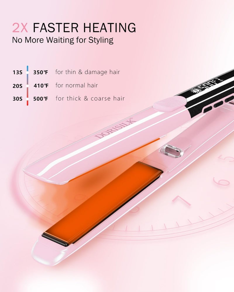DORISILK 500 Degree High Temp Professional Hair Straightener，30s Fast Heating Ceramic Flat Iron ，2 in 1 Hair Straightener and Curler，Plasma Flat Iron Get Frizz-Free and Shiny(Pink) - Image 4